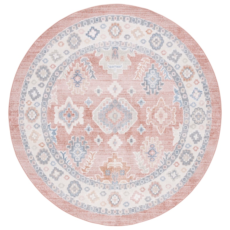 SAFAVIEH Blair Machine Washable Kanae Slip Resistant Boho Rug - 6'7" Round - Rose/Blue