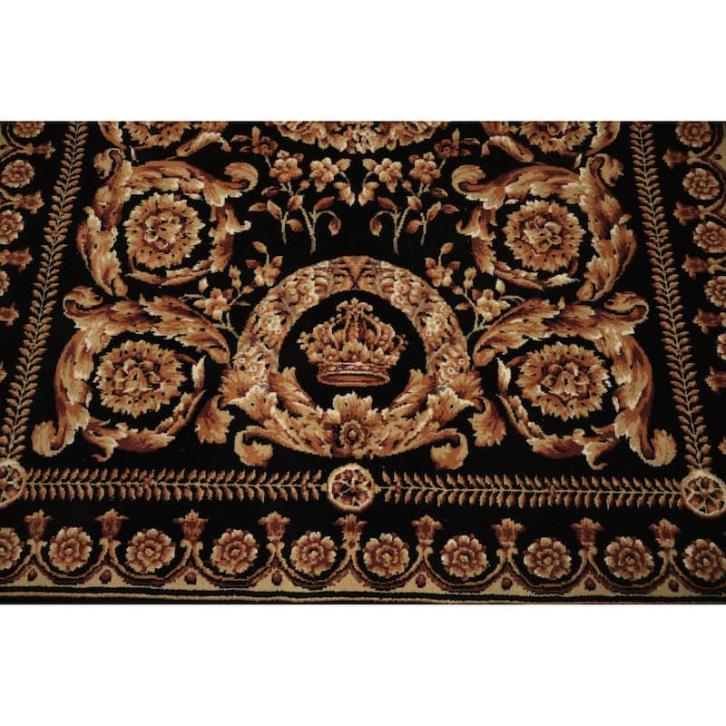 Hand Knotted Oriental 100% Wool Carpet Traditional Floral Black Aubusson Area Rug - 6' 0'' X 4' 1''