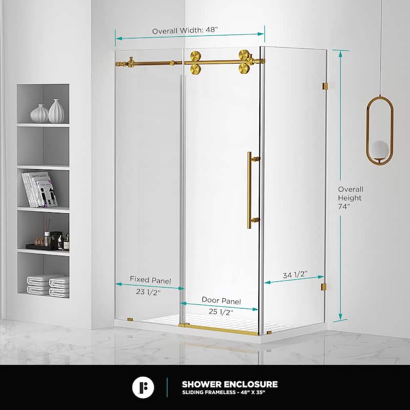Fine Fixtures Frameless Shower Enclosure Sliding Shower Glass Door - Tempered Glass