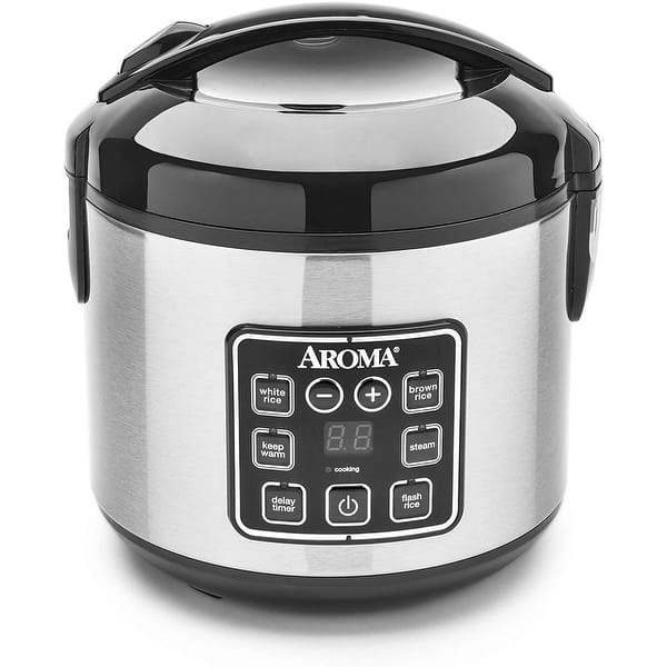 slide 2 of 4, Aroma 8 Cup Digital Cool-Touch Rice Cooker and Food Steamer, Stainless Silver