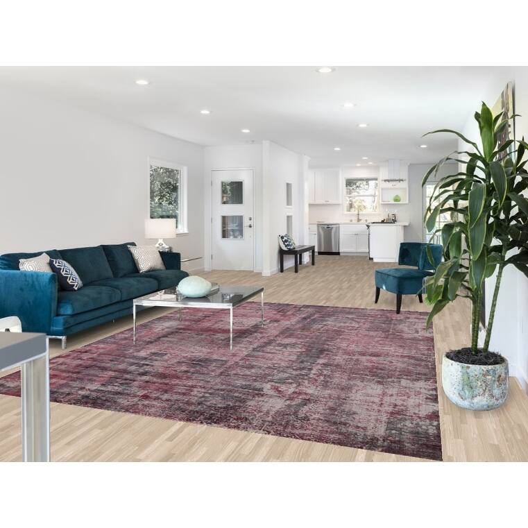 All-Over Modern Abstract Indian Area Rug Handmade Wool Carpet - 7'11"x 9'10"