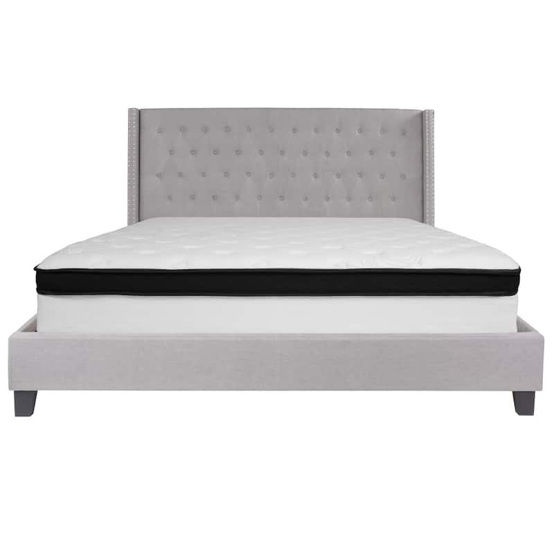 Tufted Upholstered Platform Bed w/ Memory Foam Pocket Spring Mattress