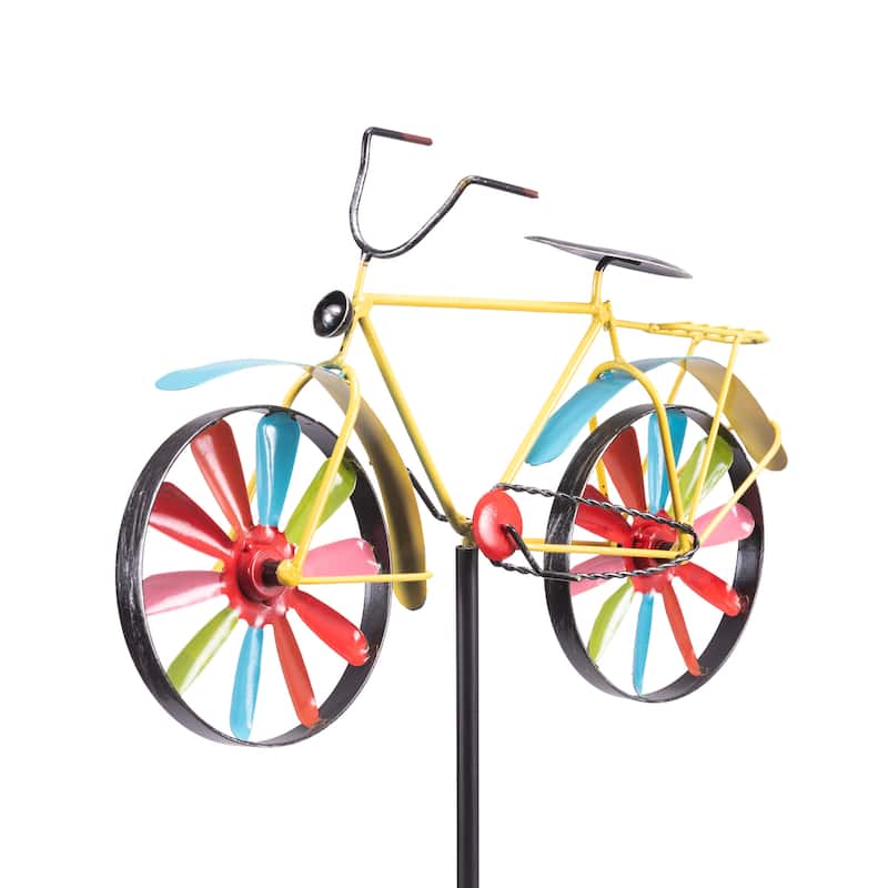 Alpine Corporation 42" Tall Outdoor Metal Bicycle Wind Spinner Garden Stake Decoration, Multicolor