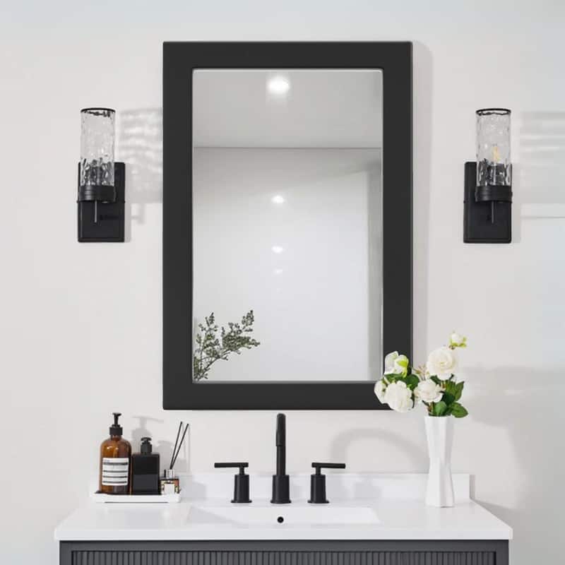 Farmhouse Style Wooden Square Mirror, Pastoral Style in The Bathroom