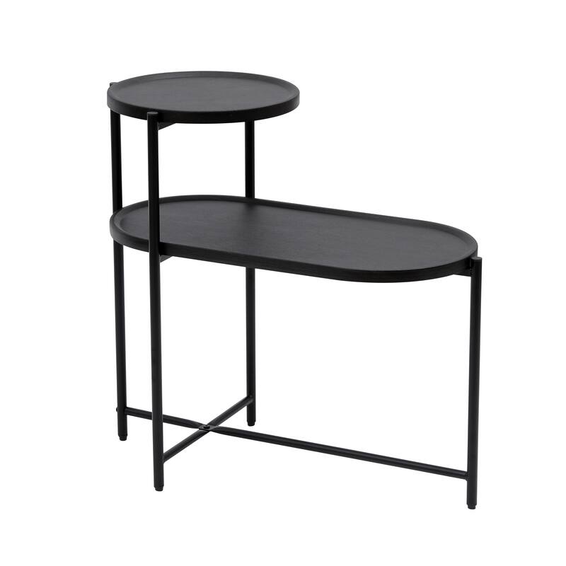 2 Tier Oval End Table Sofa Side Table Modern Home Storage Stand Wood Side Cabinet Narrow Side Coffee Table with Storage Tray