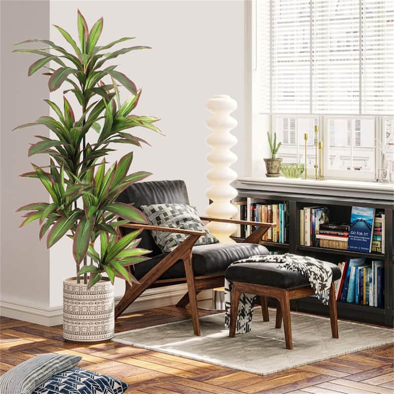 Red Edge Artificial Faux Yucca Dracaena Plant for Home Office Living Room Decor