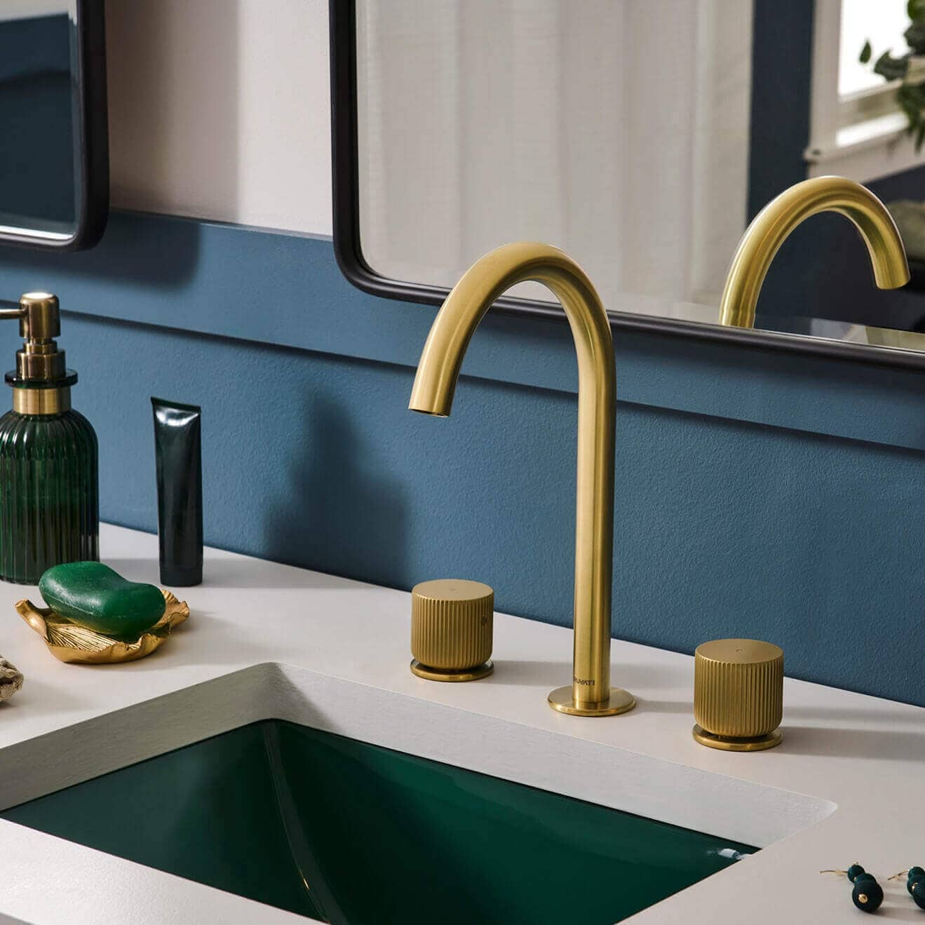 Ruvati Fabio Two Handle Twist Tall Bathroom Faucet in Brushed Gold - RVF5238SG - 7'6" x 9'6"