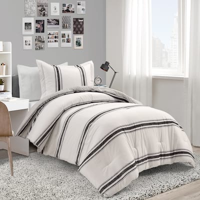 Lush Decor Farmhouse Stripe Reversible Cotton 2 Piece Comforter Set