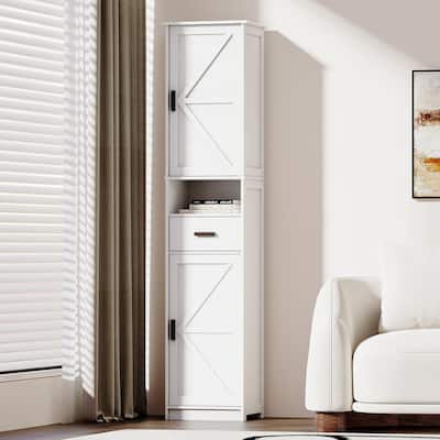 69"H Tall Bathroom Cabinet with Adjustable Shelves, 2 Barn Doors & 1 Drawer