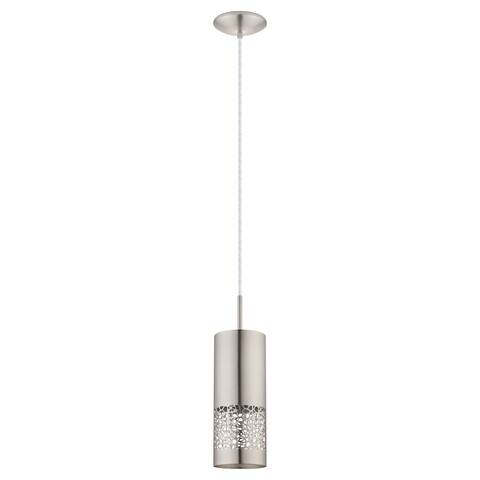 Eglo Carmelia 1-Light Satin Nickel Mini Pendant with Brushed Nickel