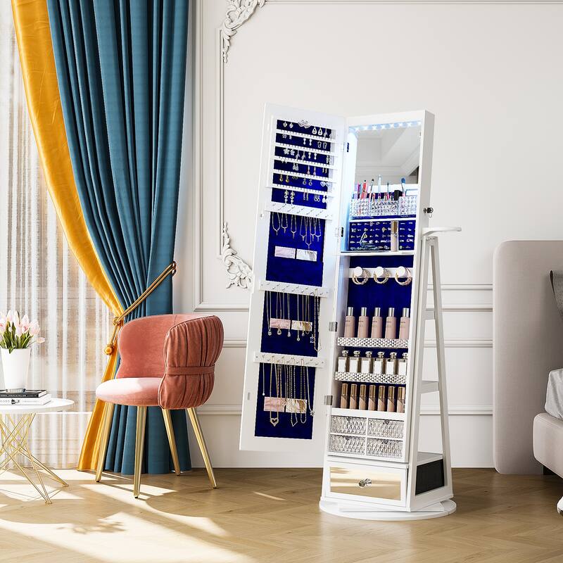22'' Wide Rotatable Jewelry Armoire with Mirror - N/A