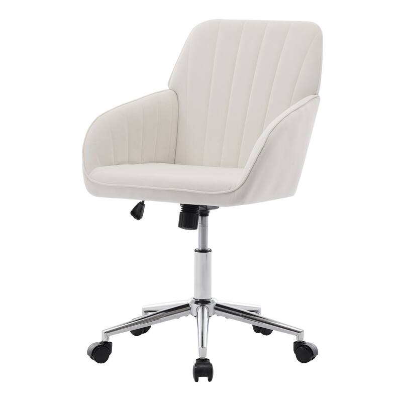 Velvet Home Office Chair, Ergonomic Swivel Study Desk Chair, Upholstered Vanity Chair with Backrest Seat and Metal Base - N/A