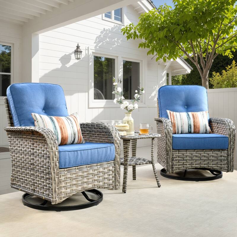 HOOOWOOO 3-piece Outdoor Patio Wicker Rattan High Back Swivel Chair Set