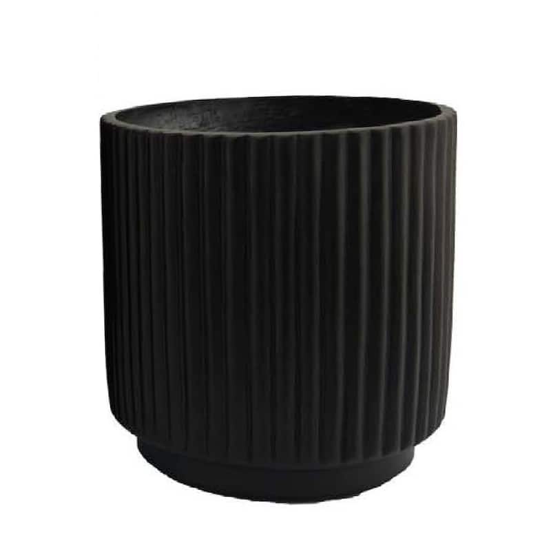 Elly Round Planter Set of 3, Ribbed Texture Black Resin, 16,12,9 Inch