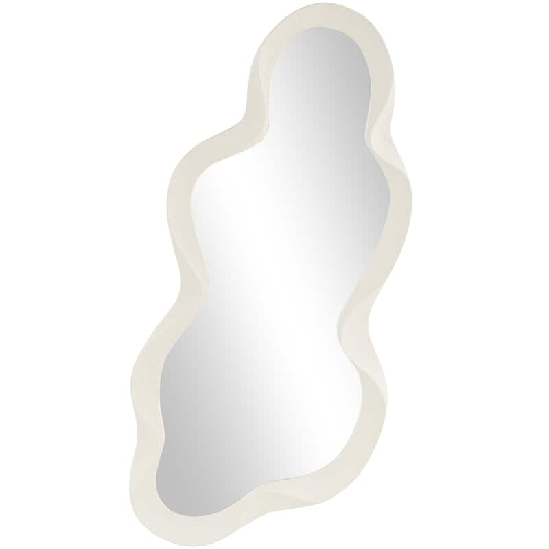 Wood Abstract Wavy Wall Mirror with Dimensional Frame - White or Black - Roche River Decor - White