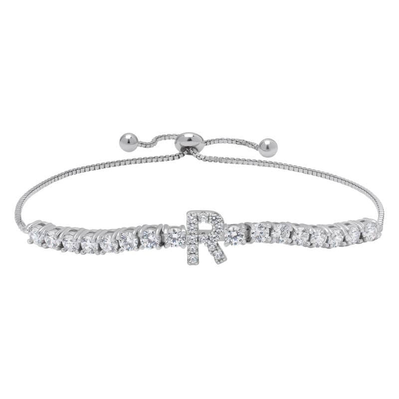 Victoria Townsend .925 Sterling Silver Cubic Zirconia Initial Adjustable Bracelet - R