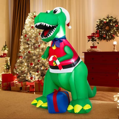 6FT Inflatable Christmas Dinosaur Decoration w/ LED Lights & Gift Box