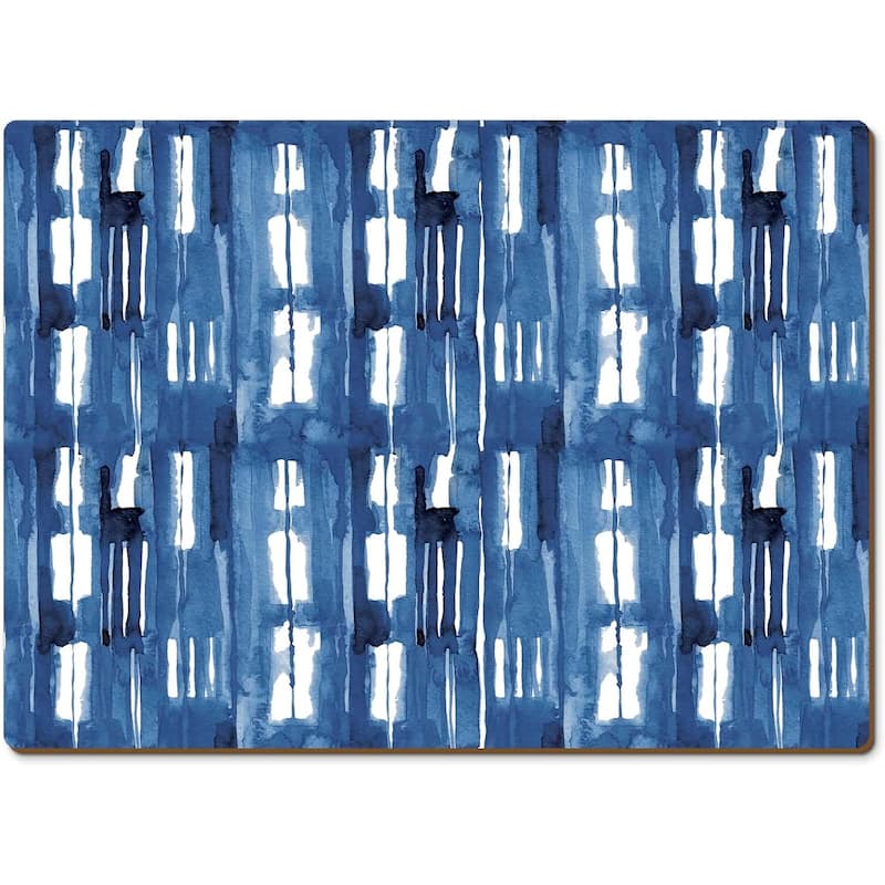 Indigo Block Lines Decorative Hardboard Placemats with Protective Cork Backing 4 Pack Heat Tolerant and Easily Wipes Clean - Set of 4 - multi