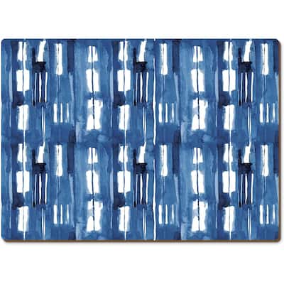 Indigo Block Lines Decorative Hardboard Placemats with Protective Cork Backing 4 Pack Heat Tolerant and Easily Wipes Clean