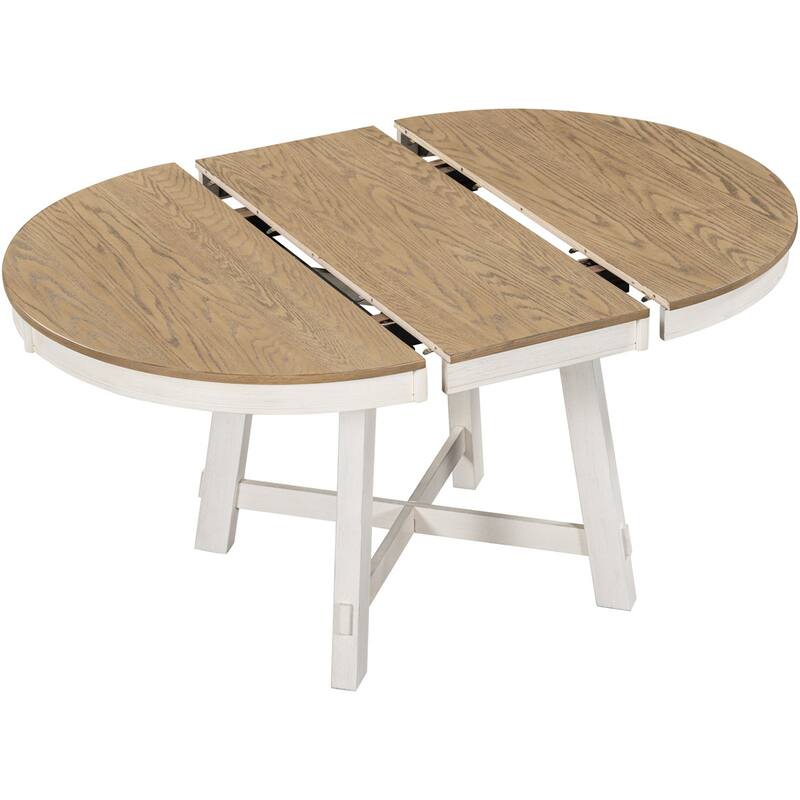 Farmhouse Solid Wood Round Extendable Dining Table with 16" Leaf