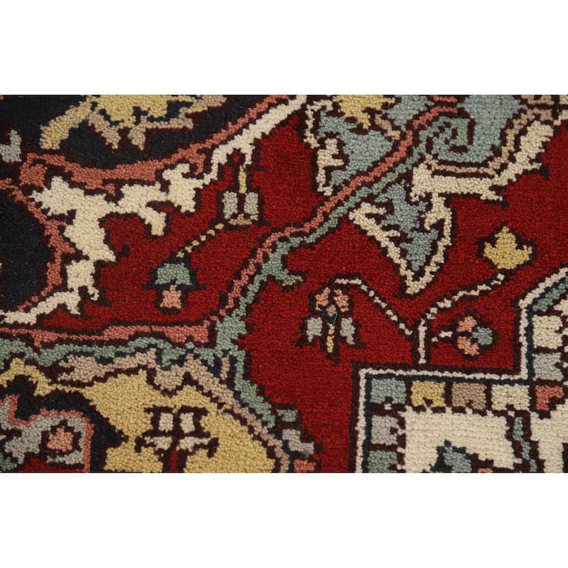 Hand Knotted Oriental 100% Wool Carpet Traditional Medallion Beige & Ivories Heriz (serapi) Area Rug - 12' 2'' X 8' 9''