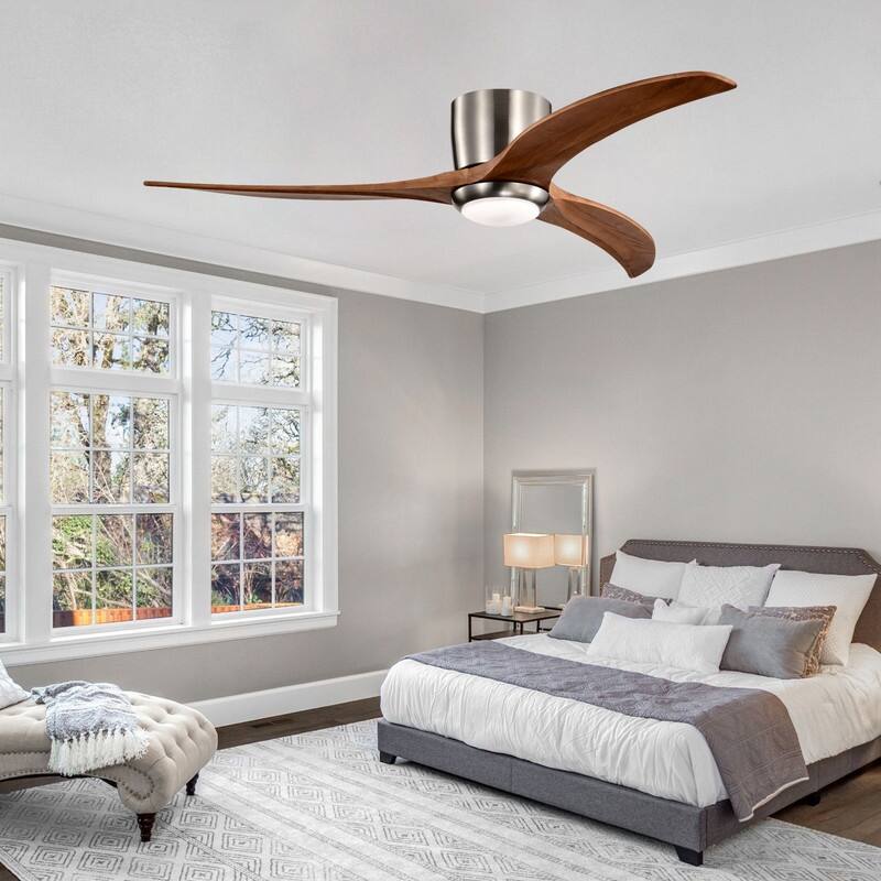 52" Ceiling Fan with Light and Remote, Solid Wood Blades, Quiet Reversible Motor, 6-Speed, Flush Mount, Indoor