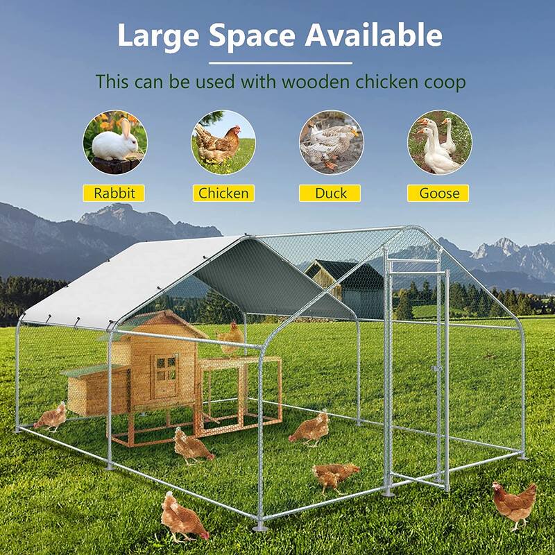 Large Metal Chicken Coop Run with Waterproof Cover - 13’L x 10’W x 6.56’