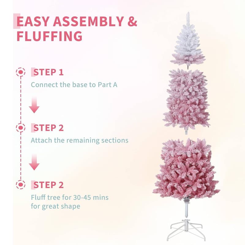 Prelit Pink Gradient Snow Flocked Christmas Tree, Xmas Tree - N/A