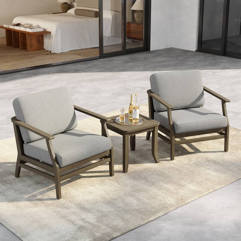 3 Set Outdoor Teak Wood Club Chairs with Side Table