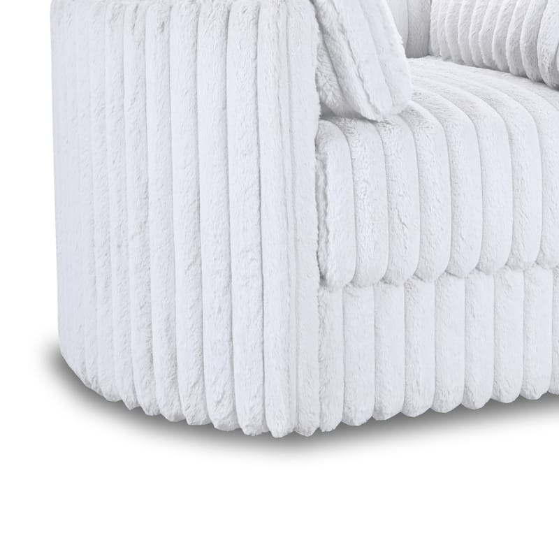 Ezo Swivel Accent Chair, Channel White Polyester Corduroy, 2 Pillows