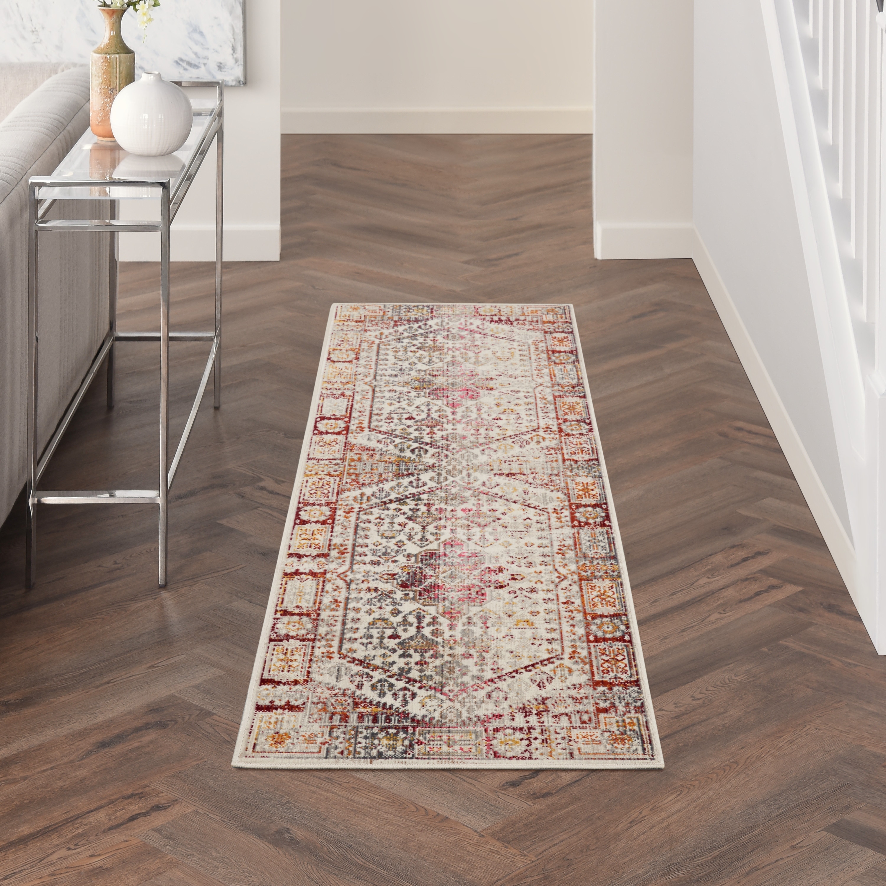 Nourison Vintage Kashan Persian Medallion Ivory Red Area Rug