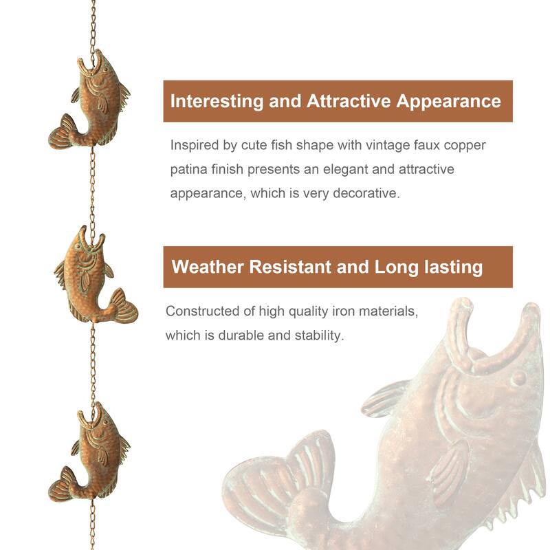 Glitzhome 2-Piece 102" Long Bronze Rain Chains with Fish/ Lotus/ Umbrella/ Watering Pot
