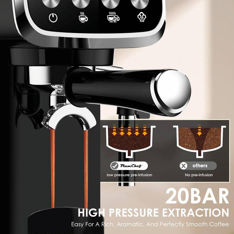 20BAR Slim Vertical Espresso Machine with Milk Frother, Built-in Cup Warmer, 43 OZ Detachable Tank