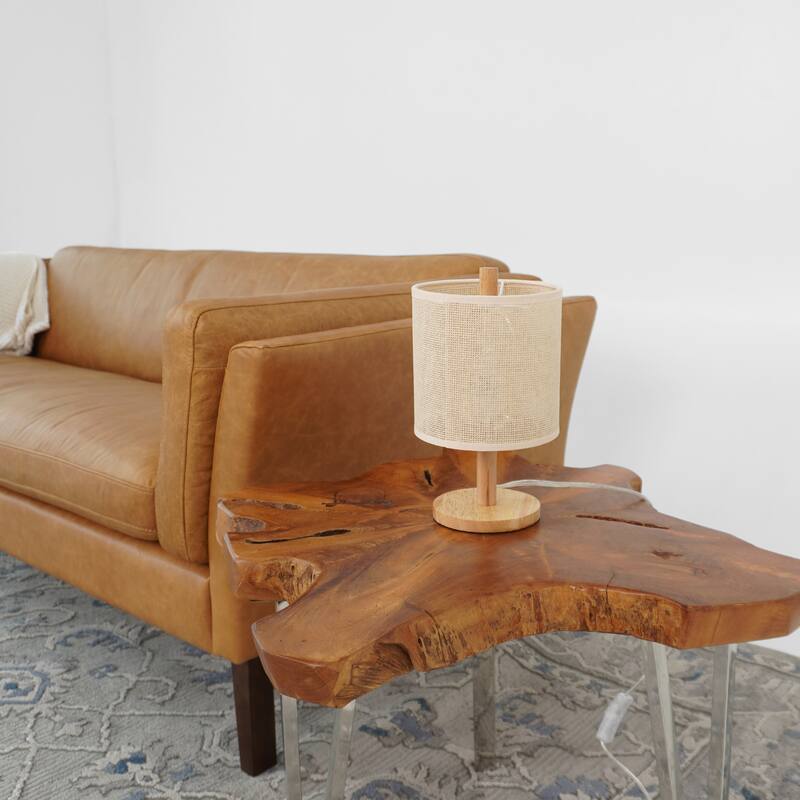Lily Natural Woven Table Lamp with Wooden Base