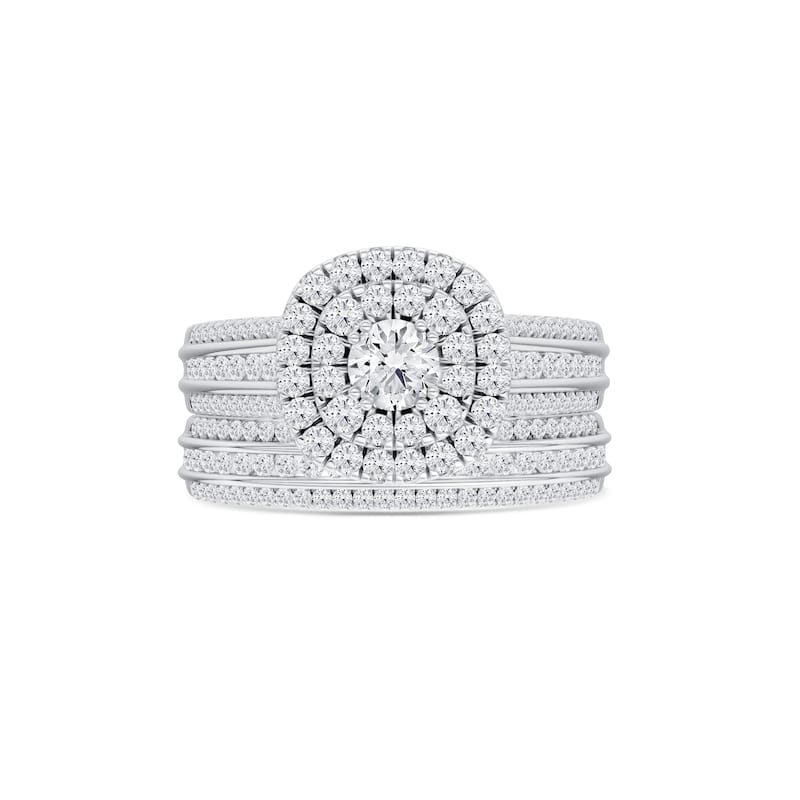 1ct TDW Diamond Double Halo Bridal Set in 10K White Gold for Women