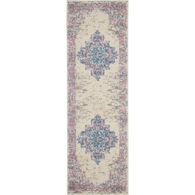Nourison Grafix Distressed Vintage Medallion Area Rug - 2' x 6' - Ivory/Pink