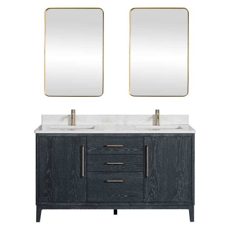 Gara Double Bath Vanity with Composite Stone Top and Mirror