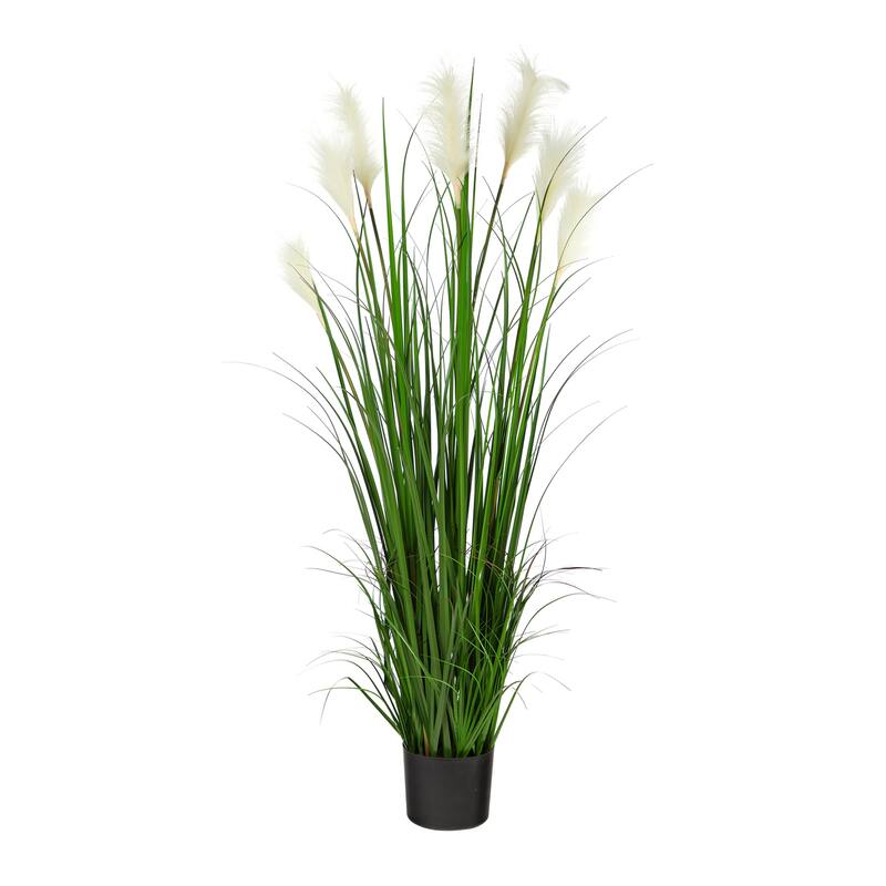 Artificial Plume Grass Plant 4.5 Ft Decor Indoor Outdoor Accent - Green