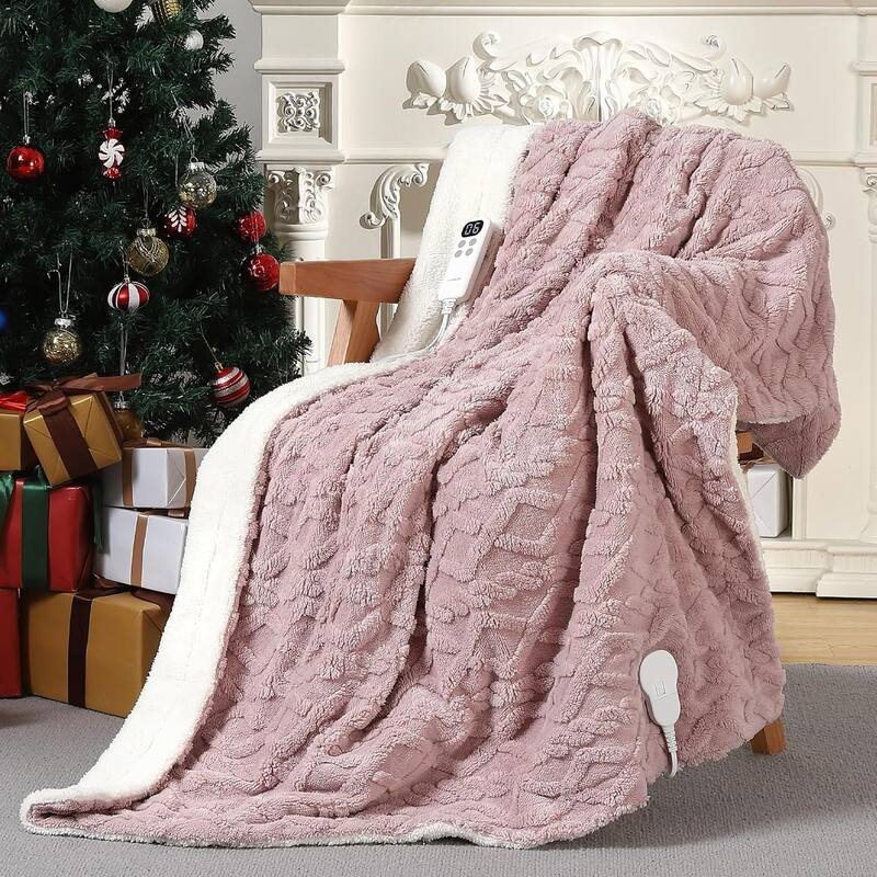 Heated Blanket Electric Throw Blanket, Tufted Sherpa Heating Lap Blanket