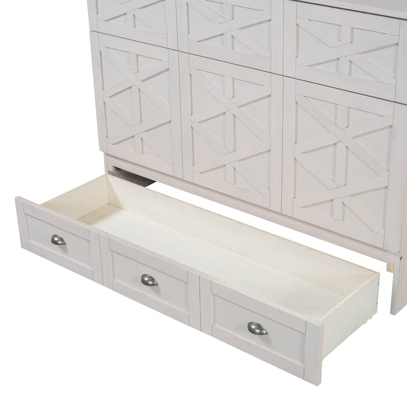 White Full Size Modern Murphy Bed with Storage Drawers