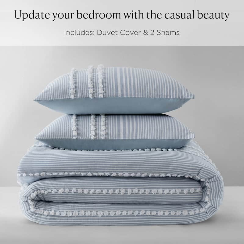 Harbor House Anslee Taupe 3 Piece Cotton Yarn Dyed Duvet Cover Set