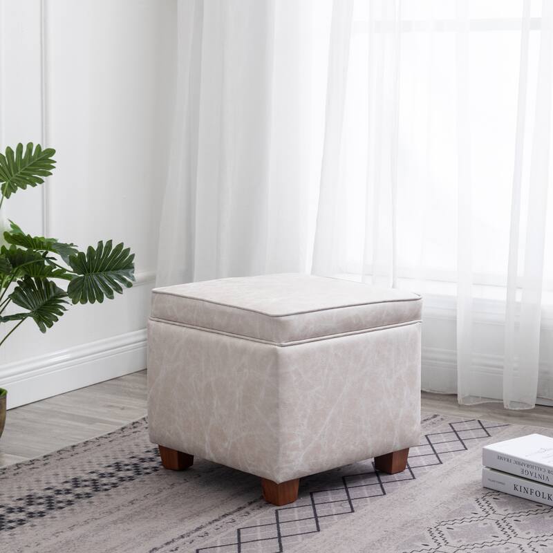 WOVENBYRD Square Storage Ottoman with Piping and Lift Off Lid