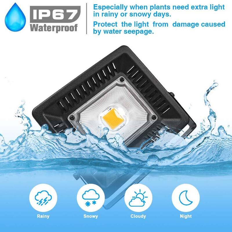 Outdoor 50W Waterproof Led Grow Light Warm Light - Black