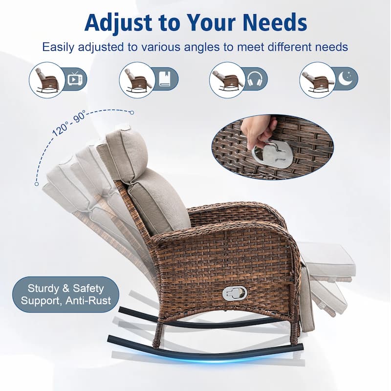 Pocassy Outdoor Curved Rocker Chaise Lounge Chairs with Side Table Set.