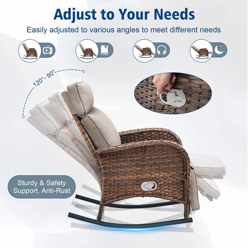 Pocassy Outdoor Patio Rocking Lounge Chairs with Adjustable Backrest Set.