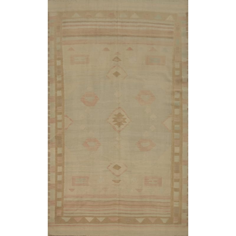 Hand Woven Oriental 100% Wool Carpet Southwestern Tribal Green Kilim Area Rug - 9' 3'' X 6' 0''