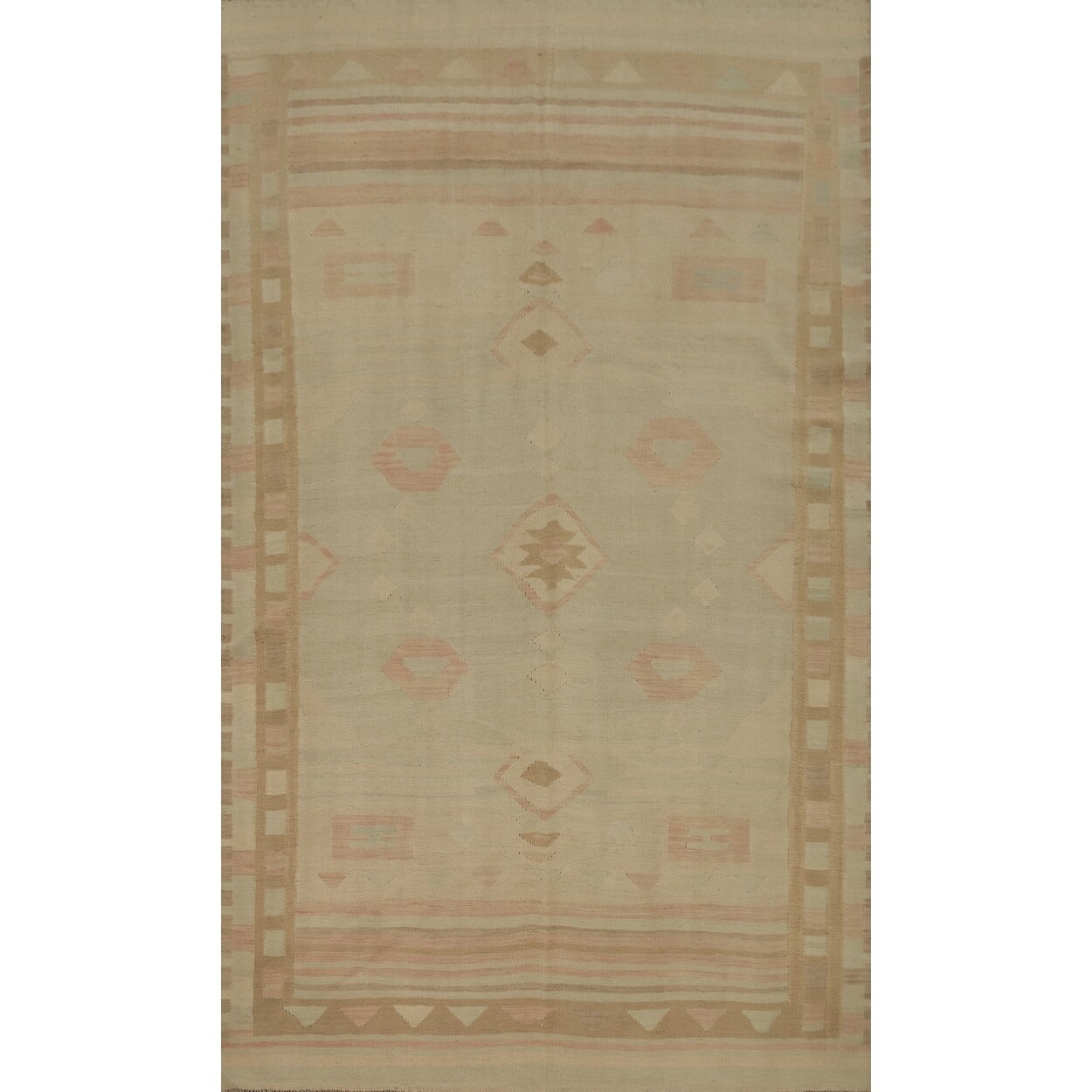 Hand Woven Oriental 100% Wool Carpet Southwestern Tribal Green Kilim Area Rug - 9' 3'' X 6' 0''