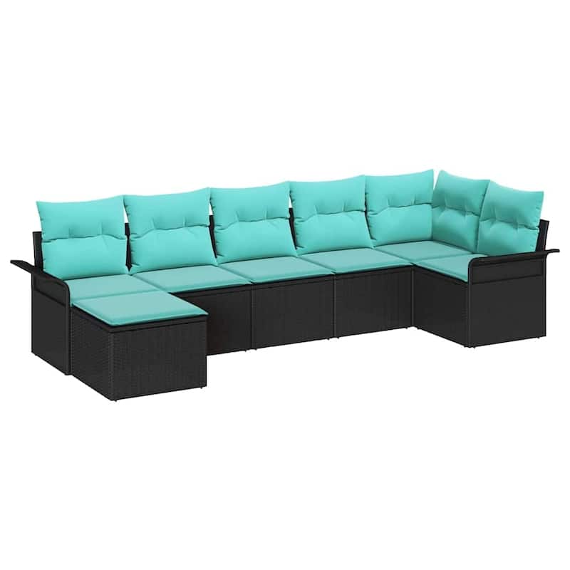 vidaXL 8 Garden Sofa Set with Cushions Black Poly Rattan - 117.1 x 52.2 x 27.2