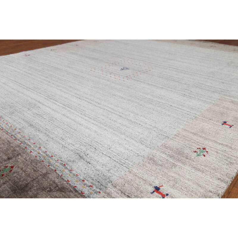 Striped Gabbeh Indian Area Rug Handmade Oriental Grey Wool Carpet - 6'9"x 8'2"