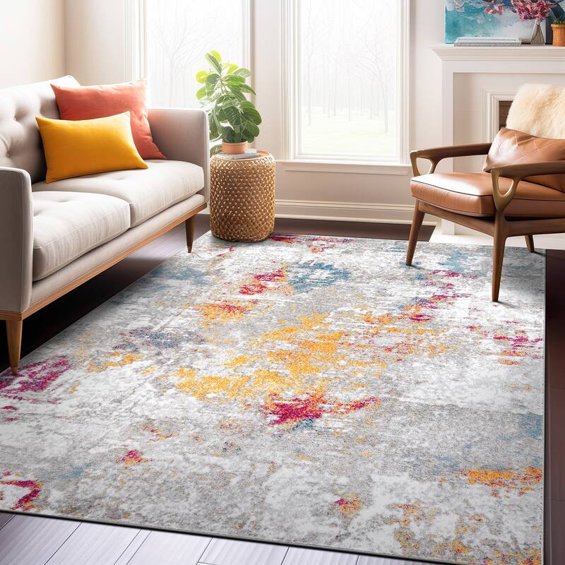 Modern Abstract Reflections Area Rug - 5' x 7' - Multi - Runner/Rectangle